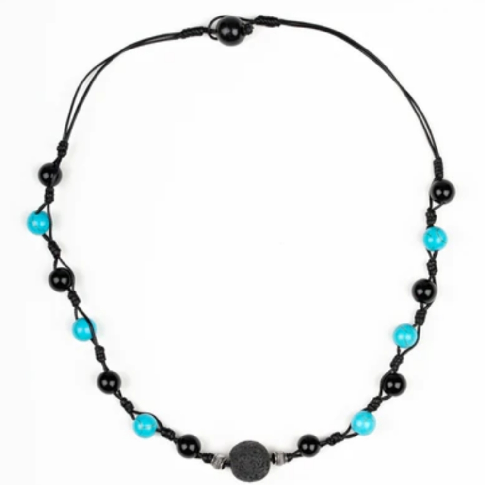 Set of PAPARAZZI DESERT GUIDE NECKLACE, BL/BLK, 1 pr Similarly Beaded Earrings